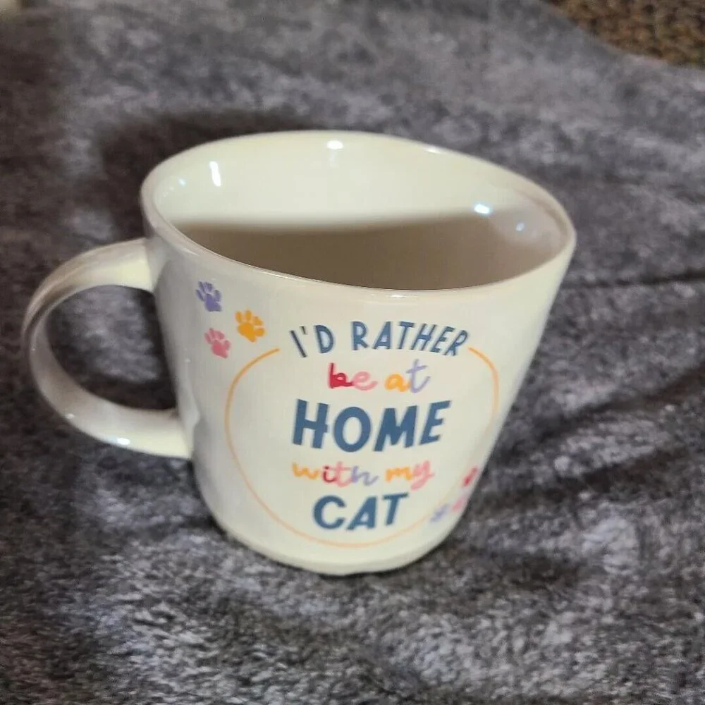 Cat Lady Mug‎ White Pink Large Coffee Tea Cup 10 oz